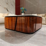 Modern Coffee Table with Marble-Effect Top and High-Gloss Natural Wood Veneer